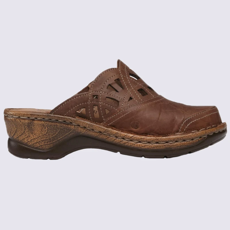 Mules Josef Seibel, Mules Confortables Femme En Cuir Marron Brandy