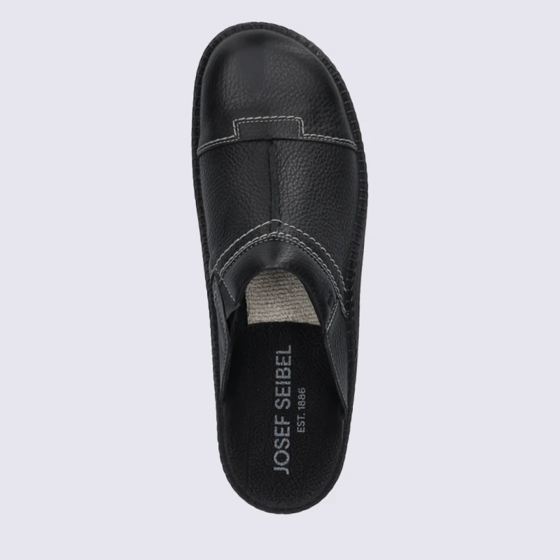 Mules Josef Seibel, Mules Confortable Et élégante à La Maison Pour Homme, En Cuir Noir – Image 3