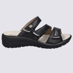 Mules Josef Seibel, Mules Femme Ă 3 Brides Velcroen Cuir Noir