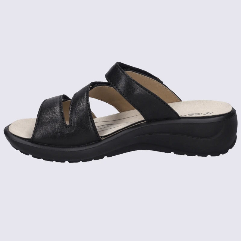 Mules Josef Seibel, Mules Femme à 3 Brides Velcroen Cuir Noir – Image 4