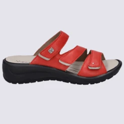 Mules Josef Seibel, Mules Femme Ă 3 Brides Velcroen Cuir Rouge