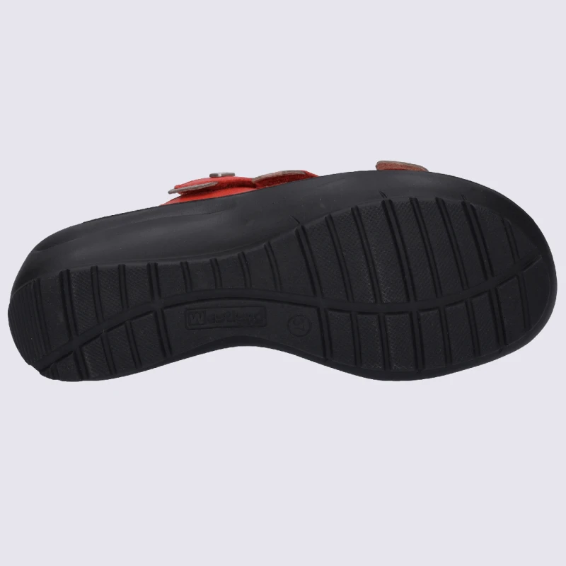 Mules Josef Seibel, Mules Femme à 3 Brides Velcroen Cuir Rouge – Image 5