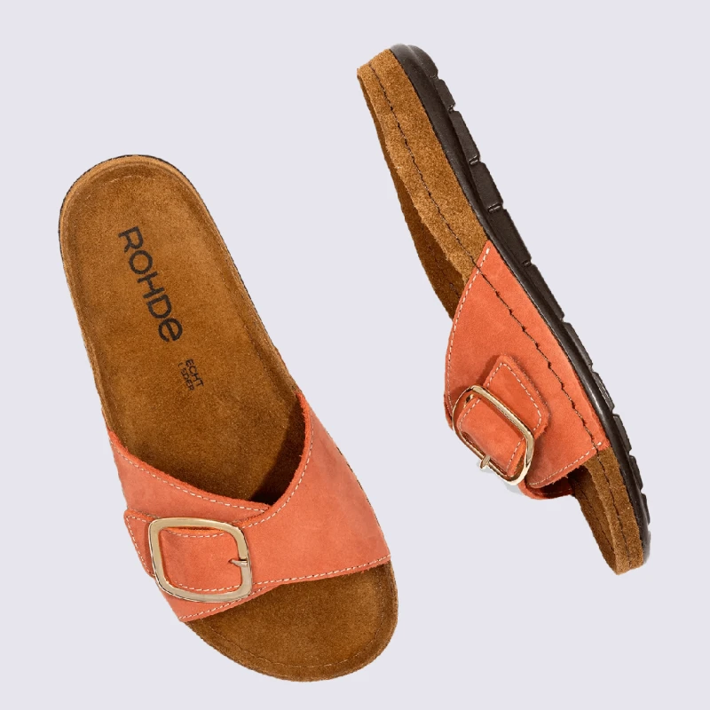 Mules Rohde, Mules 1 Bride Tendance Femme En Cuir Orange Baiser – Image 3