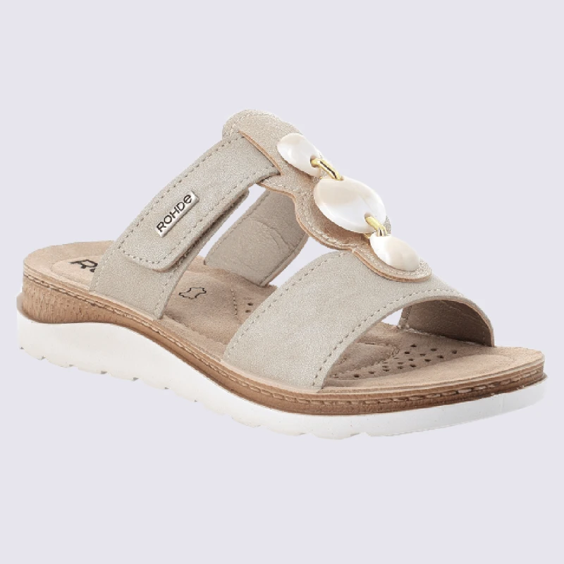 Mules Rohde, Mules à Bride Velcro Et Bijou Fantaisie Femme Beige – Image 2