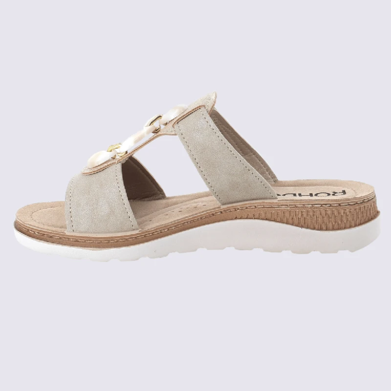 Mules Rohde, Mules à Bride Velcro Et Bijou Fantaisie Femme Beige – Image 4