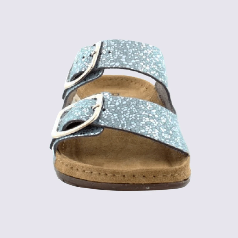 Mules Rohde, Mules à Deux Brides Métallisées Femme En Cuir Bleu – Image 3