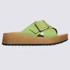 Mules Rohde, Mules à Talons Compensés Femme En Cuir Nubuck Vert Kiwi