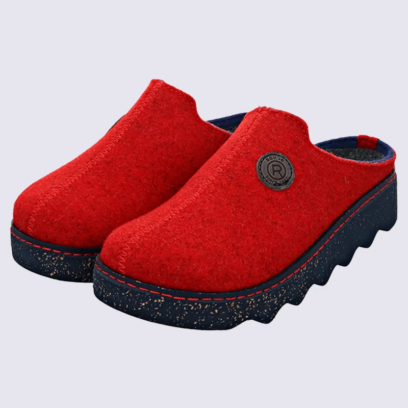 Mules Rohde, Mules Confort Femme En Feutre Rouge Cerise – Image 2