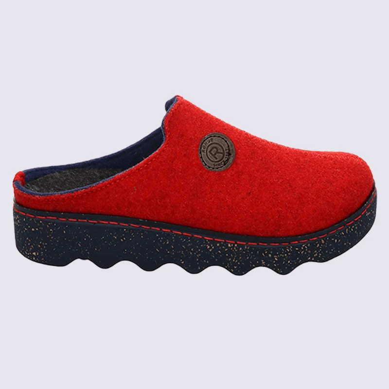 Mules Rohde, Mules Confort Femme En Feutre Rouge Cerise
