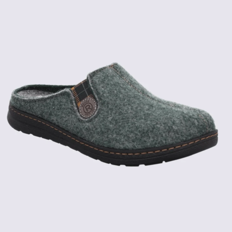 Mules Rohde, Mules Confortable Et Chaude Homme En Cuir Et Textile Vert – Image 2