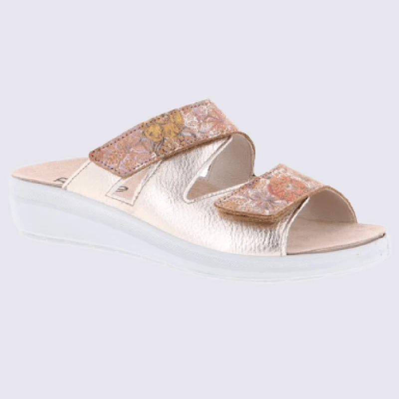 Mules Rohde, Mules Confortables à Talons Compensés Femme En Cuir Doré – Image 2