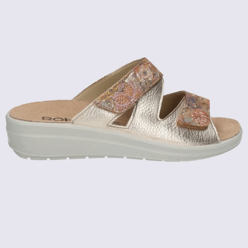 Mules Rohde, Mules Confortables à Talons Compensés Femme En Cuir Doré