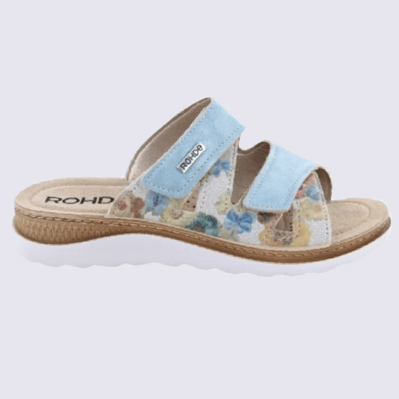 Mules Rohde, Mules Confortables Ă Velcro Femme En Cuir Baltique