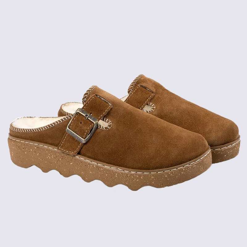 Mules Rohde, Mules Fourrées Femme En Feutre Et Laine Marron – Image 2