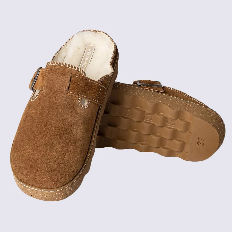 Mules Rohde, Mules Fourrées Femme En Feutre Et Laine Marron – Image 4