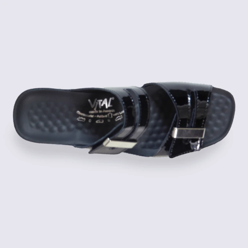 Mules Vital Femme En Cuir Vernis Noir à Velcros Tendance – Image 3