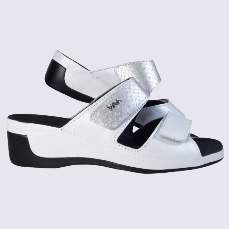 Mules Vital, Mules Confortables écailles Métallisées Femme En Cuir Blanc Et Argent – Image 2
