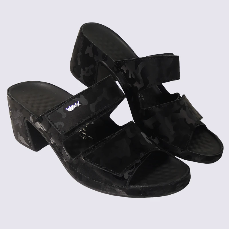 Mules Vital, Mules Ouvertes à Talons Camouflage Femme En Cuir Noir – Image 2