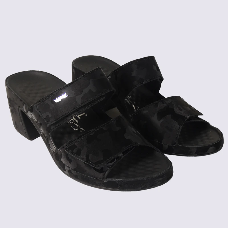 Mules Vital, Mules Ouvertes à Talons Camouflage Femme En Cuir Noir – Image 3
