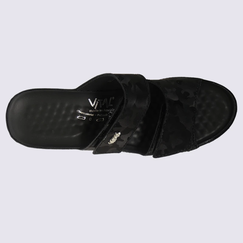 Mules Vital, Mules Ouvertes à Talons Camouflage Femme En Cuir Noir – Image 4