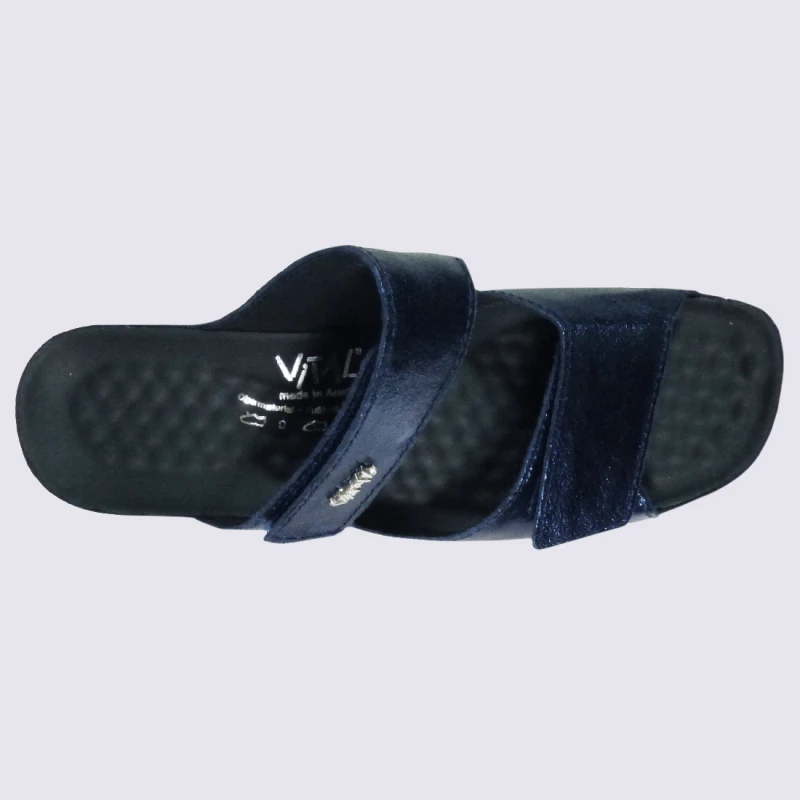 Mules Vital, Mules Ouvertes à Talons Confortables Métallisées Femme En Cuir Bleu Océan – Image 4