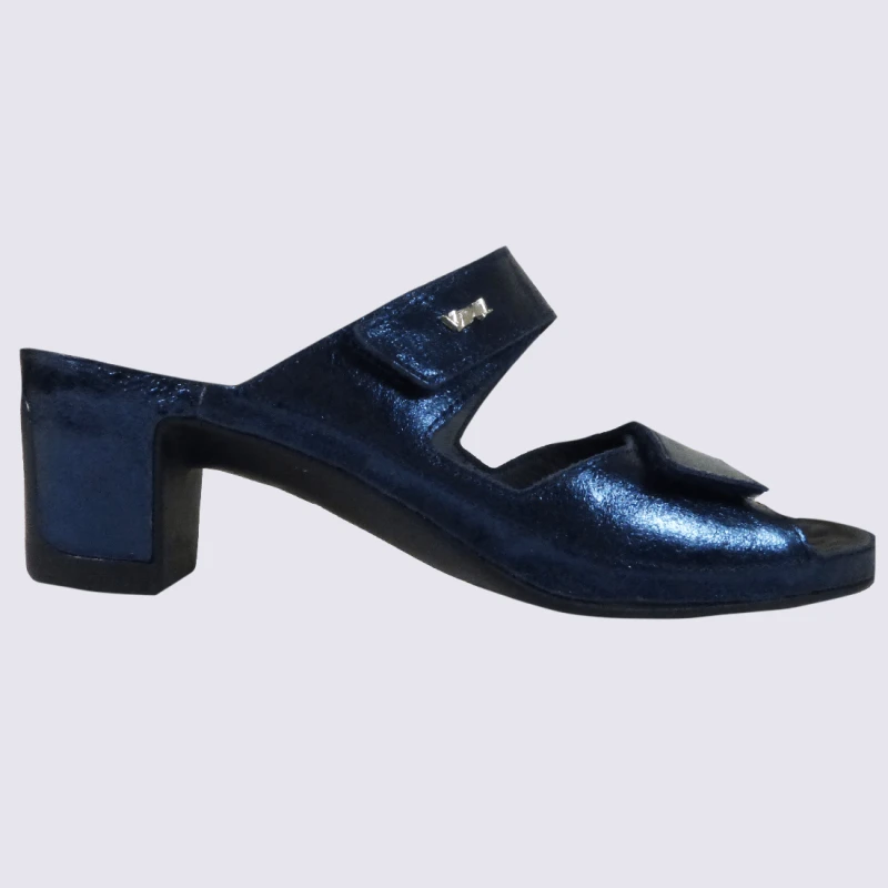 Mules Vital, Mules Ouvertes à Talons Confortables Métallisées Femme En Cuir Bleu Océan