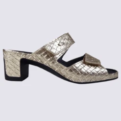 Mules Vital, Mules Ouvertes à Talons Confortables Tressées Femme En Cuir Doré