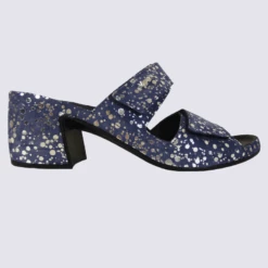 Mules Vital, Mules Ouvertes Ă Talons Motif Bulles Femme En Cuir Bleu