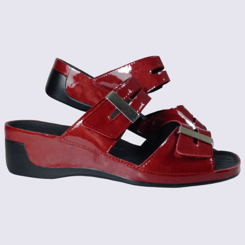 Mules Vital, Mules Ouvertes Compensées à Velcro Femme En Cuir Rouge Cerise – Image 2