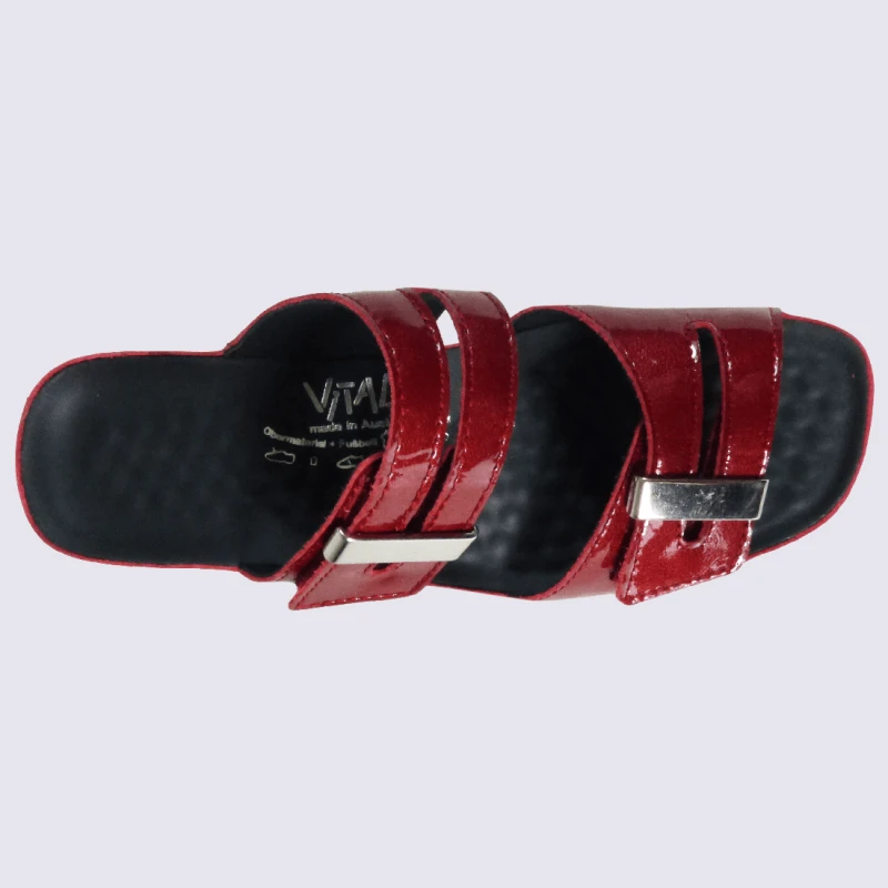 Mules Vital, Mules Ouvertes Compensées à Velcro Femme En Cuir Rouge Cerise – Image 3