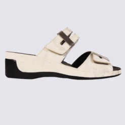 Mules Vital, Mules Ouvertes Compensées Camouflage Femme En Cuir Creme