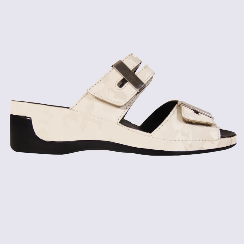 Mules Vital, Mules Ouvertes Compensées Camouflage Femme En Cuir Creme