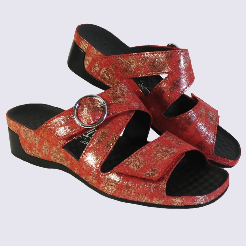 Mules Vital, Mules Ouvertes Compensées Femme Rouge Métallisé – Image 2