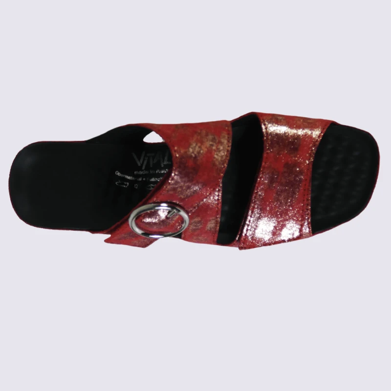 Mules Vital, Mules Ouvertes Compensées Femme Rouge Métallisé – Image 3