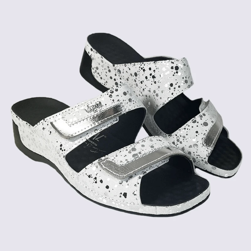 Mules Vital, Mules Ouvertes Compensées Motif Bulles Femme En Cuir Blanc – Image 2