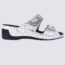 Mules Vital, Mules Ouvertes Compensées Motif Bulles Femme En Cuir Blanc
