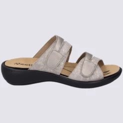 Mules Westland By Josef Seibel, Mules à Brides Velcro Femme En Cuir Irisé Beige