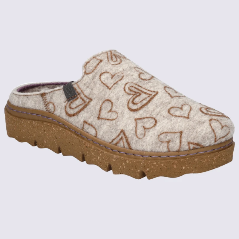 Mules Westland By Josef Seibel, Mules Chaudes à Motif Cœurs En Feutre De Laine Beige – Image 2