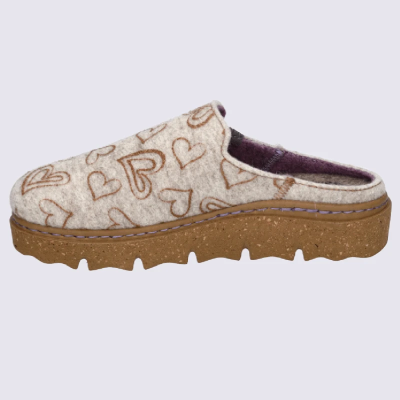 Mules Westland By Josef Seibel, Mules Chaudes à Motif Cœurs En Feutre De Laine Beige – Image 3