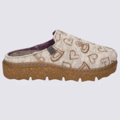 Mules Westland By Josef Seibel, Mules Chaudes à Motif Cœurs En Feutre De Laine Beige