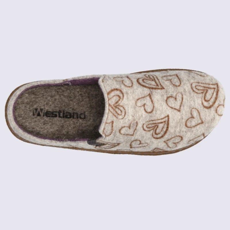 Mules Westland By Josef Seibel, Mules Chaudes à Motif Cœurs En Feutre De Laine Beige – Image 4