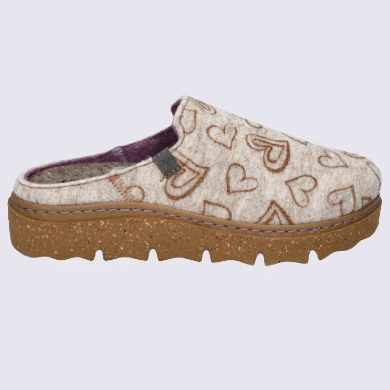 Mules Westland By Josef Seibel, Mules Chaudes à Motif Cœurs En Feutre De Laine Beige