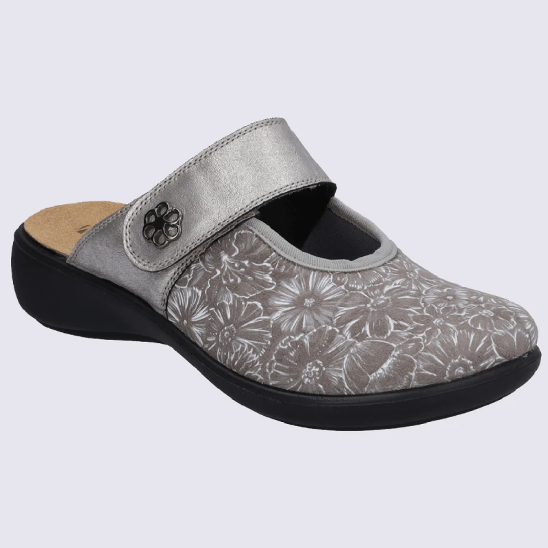 Mules Westland By Josef Seibel, Mules Confortables D'été Femme En Cuir Et Textile Taupe – Image 2