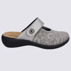 Mules Westland By Josef Seibel, Mules Confortables D'été Femme En Cuir Et Textile Taupe