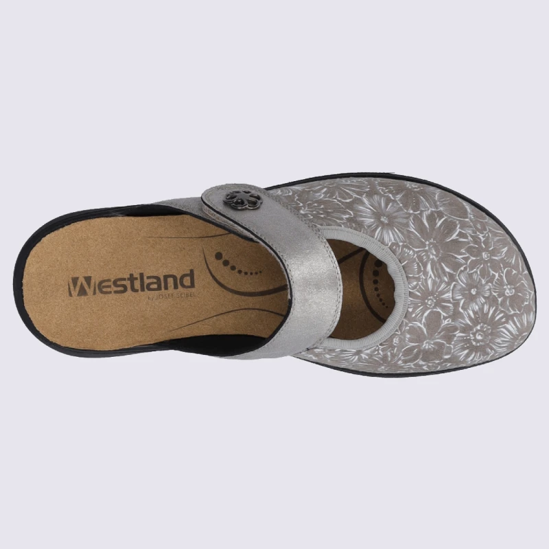 Mules Westland By Josef Seibel, Mules Confortables D'été Femme En Cuir Et Textile Taupe – Image 4