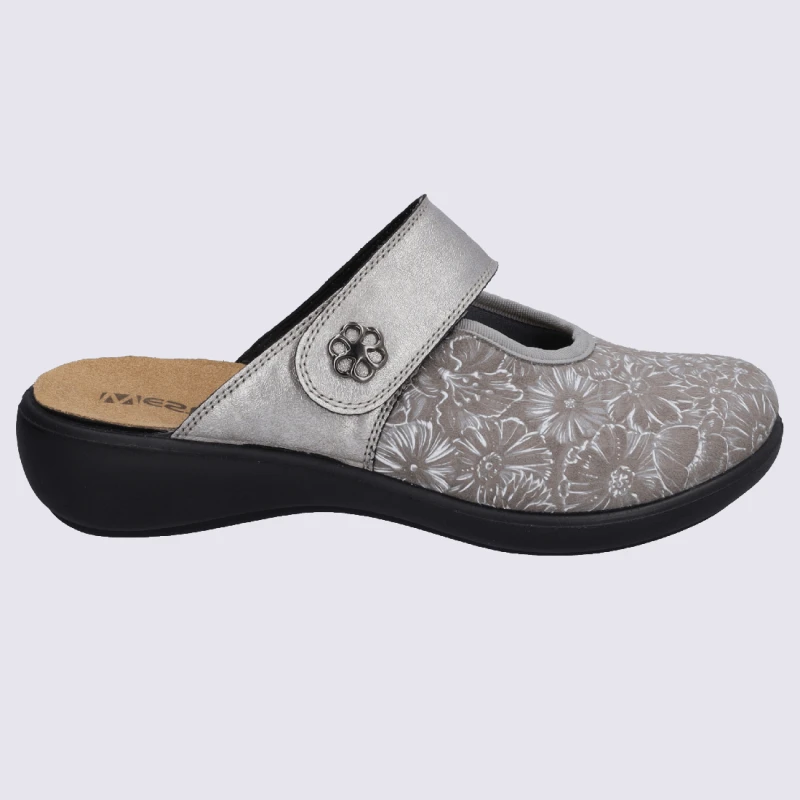 Mules Westland By Josef Seibel, Mules Confortables D'été Femme En Cuir Et Textile Taupe