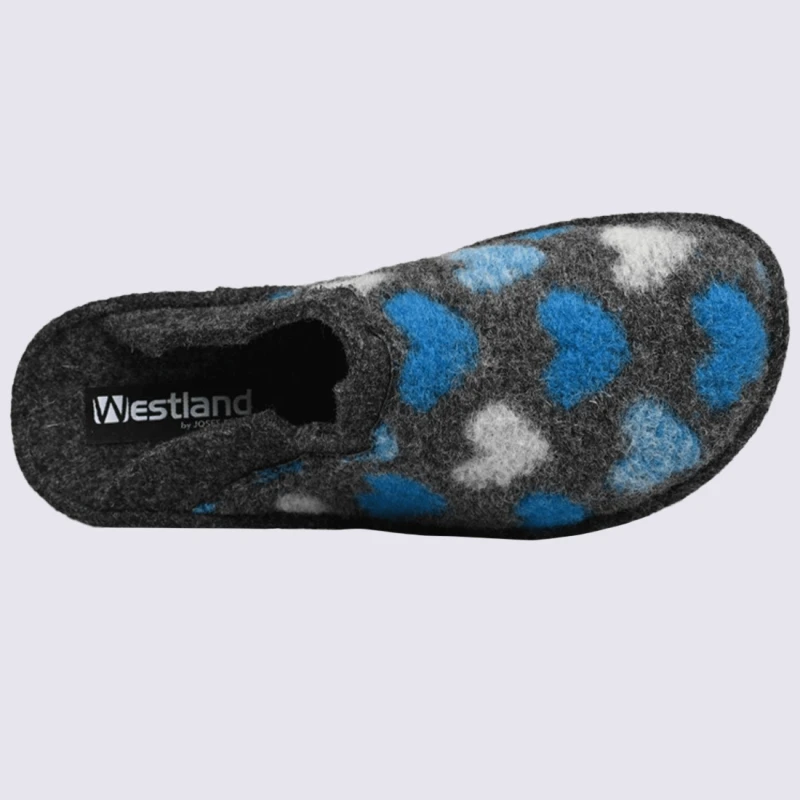 Mules Westland By Josef Seibel, Mules Confortables Motif Cœur Femme En Laine Bleu – Image 4