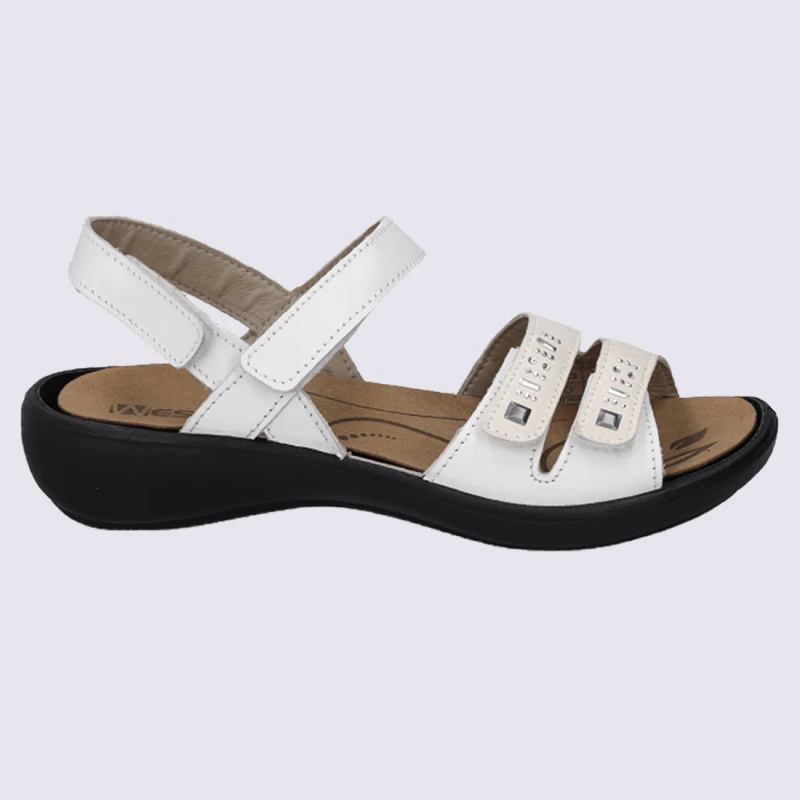 Nu-pieds Josef Seibel, Nu-pieds Femme à Velcro En Cuir Blanc – Image 2