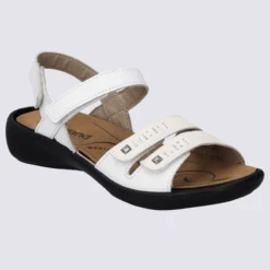 Nu-pieds Josef Seibel, Nu-pieds Femme Ă Velcro En Cuir Blanc