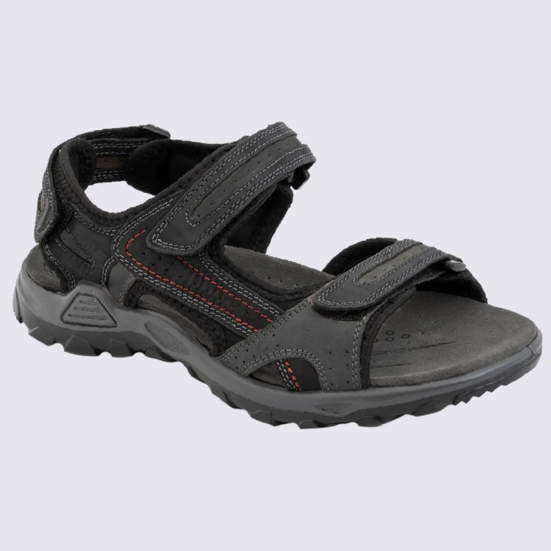 Nu-pieds Rohde, Nu-pieds Sportives Homme En Cuir Et Textile Noir Et Gris – Image 2